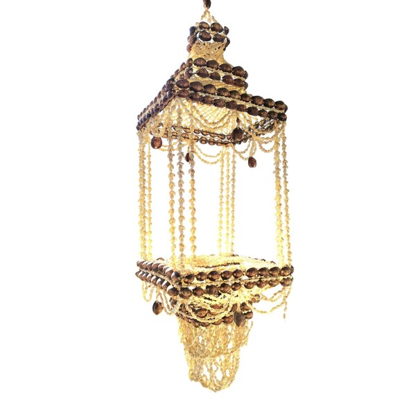 Vintage 70s MCM Regency Square Cowrie Sea Shell Hanging Plant Hanger RARE HTF - Picture 9 of 12